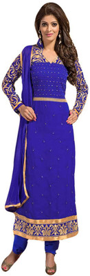 

Javuli Georgette Embroidered Semi-stitched Salwar Suit Dupatta Material, Blue