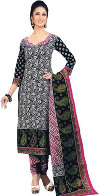 

Javuli Cotton Printed Dress/Top Material(Un-stitched), Black