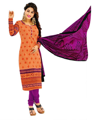 

Sharvi Cotton Printed Salwar Suit Dupatta Material(Un-stitched), Orange;purple