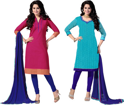 

Jiya Chanderi Embroidered, Solid Salwar Suit Dupatta Material(Un-stitched), Light blue;pink