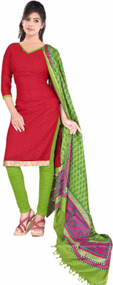 

Khushali Cotton Self Design Salwar Suit Dupatta Material(Un-stitched), Green;red