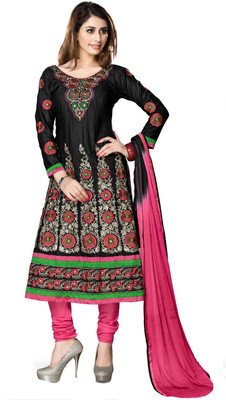 

Khushali Cotton Embroidered Salwar Suit Dupatta Material(Un-stitched), Black;pink