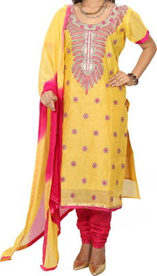 

Zuha Collection Silk Embroidered Salwar Suit Dupatta Material(Un-stitched), Pink;yellow