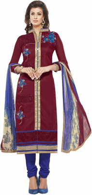 

Khushali Chanderi Self Design, Embroidered Salwar Suit Dupatta Material(Un-stitched), Blue;maroon