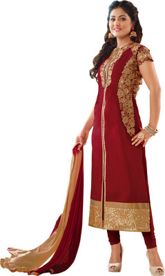 

Khushali Silk Self Design, Embroidered, Embellished Salwar Suit Dupatta Material(Un-stitched), Beige;maroon