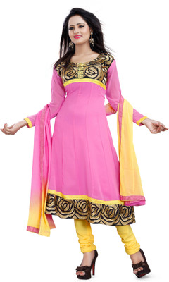 

Shree Vardhman Georgette Embroidered Dress/Top Material(Un-stitched), Pink