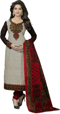 

Party Wear Dresses Cotton Printed Semi-stitched Salwar Suit Dupatta Material, Orange
