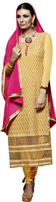 

BanoRani Chiffon Embroidered Semi-stitched Salwar Suit Dupatta Material, Yellow