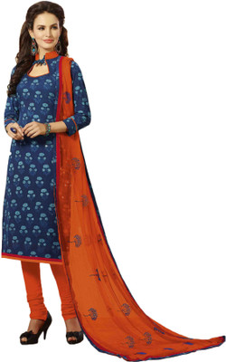 

Sanchey Chanderi Printed Salwar Suit Dupatta Material(Un-stitched), Blue;orange