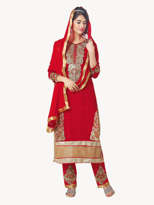 

Jiya Georgette Self Design, Embroidered Salwar Suit Dupatta Material(Un-stitched), Red
