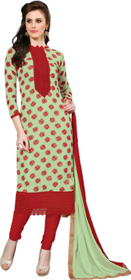 Jiya Chiffon Embroidered Dress/Top Material(Un-stitched), Green;red