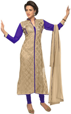 

Navya Georgette Embroidered Semi-stitched Salwar Suit Dupatta Material, Beige;blue