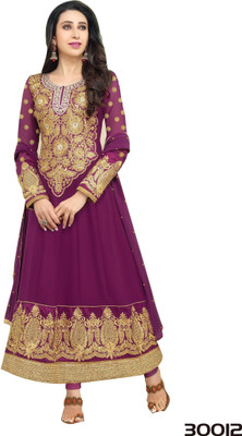

Shoppie Zone Georgette Embroidered Semi-stitched Salwar Suit Dupatta Material, Dark purple
