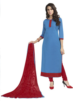 

Jiya Cotton Self Design Salwar Suit Dupatta Material(Un-stitched), Blue;red