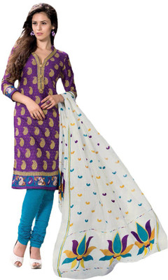 

Indian Wear Online Cotton Printed Salwar Suit Dupatta Material(Un-stitched), Purple