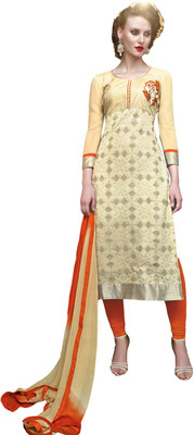

Jiya Georgette Self Design, Embroidered Salwar Suit Dupatta Material(Un-stitched), Beige;orange