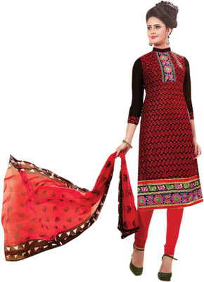 

Krizel Trendz Cotton Embroidered Salwar Suit Dupatta Material(Un-stitched), Red