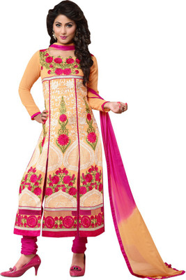 

Araja Georgette Embroidered Semi-stitched Salwar Suit Dupatta Material, Beige