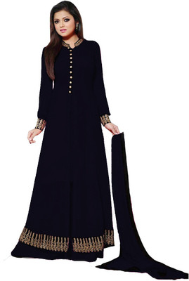 

SItaram Georgette Embroidered Semi-stitched Lehenga Kurta Material, Black
