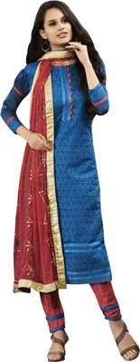 

Jiya Chanderi Self Design, Embroidered Salwar Suit Dupatta Material(Un-stitched), Blue;red