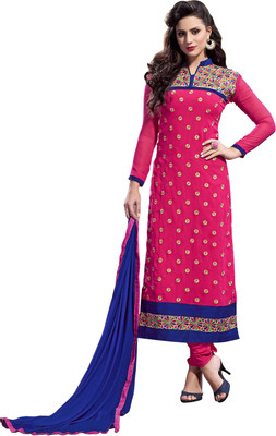 

Khushali Georgette Self Design, Embroidered Salwar Suit Dupatta Material(Un-stitched), Blue;pink
