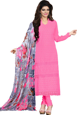 

Jiya Georgette Self Design, Embroidered Salwar Suit Dupatta Material(Un-stitched), Pink
