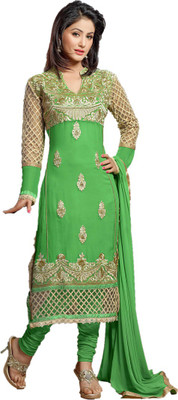 

Party Wear Dresses Georgette Embroidered Semi-stitched Salwar Suit Dupatta Material, Green