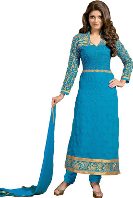 

Khushali Georgette Embroidered, Embellished Dress/Top Material(Un-stitched), Sky blue