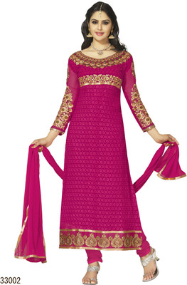 

Reya Georgette Embroidered Semi-stitched Salwar Suit Dupatta Material, Pink