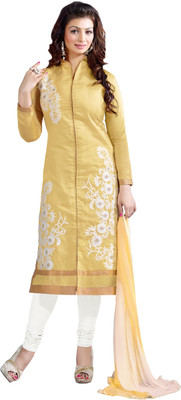 

Jiya Chanderi Self Design, Embroidered Salwar Suit Dupatta Material(Un-stitched), White;yellow
