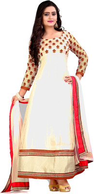 

Indian Wear Online Georgette Embroidered Semi-stitched Salwar Suit Dupatta Material, White