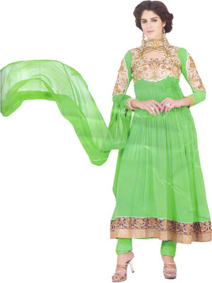 

Party Wear Dresses Georgette Embroidered Semi-stitched Salwar Suit Dupatta Material, Green