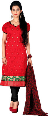 

Jiya Chanderi Self Design, Embroidered Salwar Suit Dupatta Material(Un-stitched), Black;red