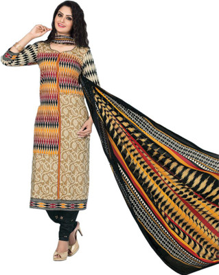 

GoAavaran Cotton Printed Salwar Suit Dupatta Material(Un-stitched), Beige black multicolor