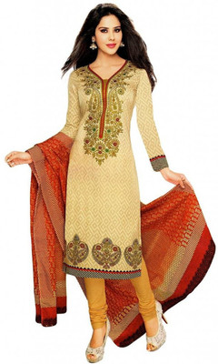 

Sharvi Cotton Printed Salwar Suit Dupatta Material(Un-stitched), Beige