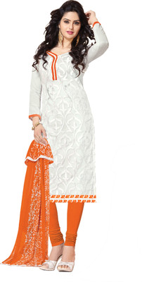 

Jiya Chanderi Self Design, Embroidered Salwar Suit Dupatta Material(Un-stitched), Orange;white