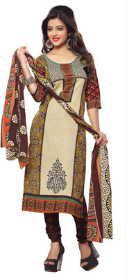 

Jiya Cotton Printed Salwar Suit Dupatta Material(Un-stitched), Beige;brown;multicolor