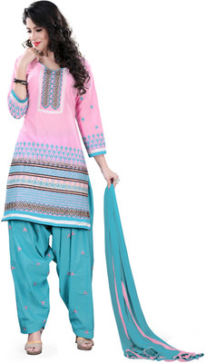 

Khushali Cotton Self Design, Embroidered Salwar Suit Dupatta Material(Un-stitched), Light pink;sky blue