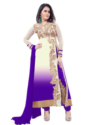 

Khushali Georgette Self Design, Embroidered Salwar Suit Dupatta Material(Un-stitched), Purple;white