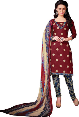 

Khushali Chanderi Self Design, Embroidered Salwar Suit Dupatta Material(Un-stitched), Maroon;multicolor