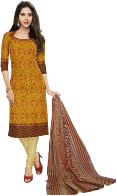

Party Wear Dresses Cotton Printed Salwar Suit Dupatta Material(Un-stitched), Orange
