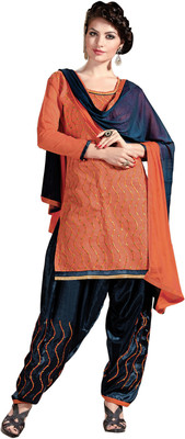 

Khushali Chanderi Self Design, Embroidered Salwar Suit Dupatta Material(Un-stitched), Blue;orange