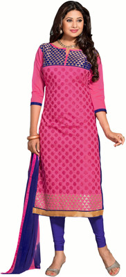 

Jiya Chanderi Self Design, Embroidered Salwar Suit Dupatta Material(Un-stitched), Blue;pink