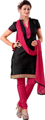 

Jiya Chanderi Self Design, Embroidered Salwar Suit Dupatta Material(Un-stitched), Black;pink