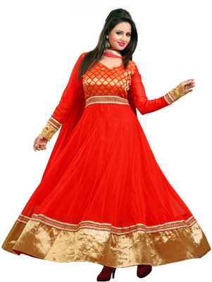 

Vandv Shop Net Self Design Semi-stitched Salwar Suit Dupatta Material, Red