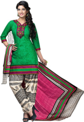 

Parishi Fashion Cotton Printed Salwar Suit Dupatta Material(Un-stitched), Green