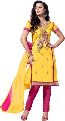 

Jiya Chanderi Self Design, Embroidered Salwar Suit Dupatta Material(Un-stitched), Pink;yellow