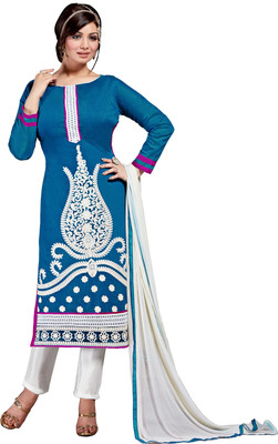 

Jiya Chanderi Self Design, Embroidered Salwar Suit Dupatta Material(Un-stitched), Blue;white