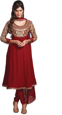 

Parishi Fashion Georgette Embroidered Dress/Top Material(Un-stitched), Red