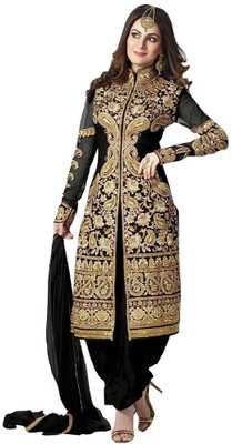 

N Paraswanath Georgette Embroidered Salwar Suit Dupatta Material(Un-stitched), Black